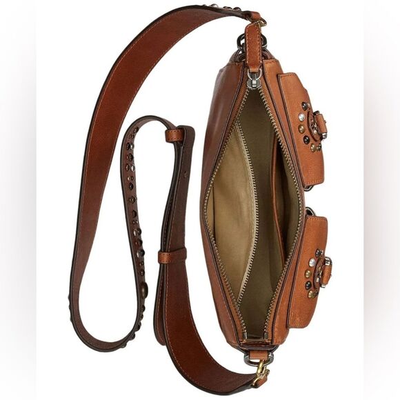 Ralph Lauren Studded Leather Noa Crossbody with Front Pockets, Brown, NWT - Picture 4 of 16
